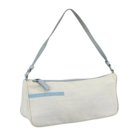PRADA Sports Accessory Pouch Canvas Light Blue Silver Auth 106504 - Picture 1 of 16